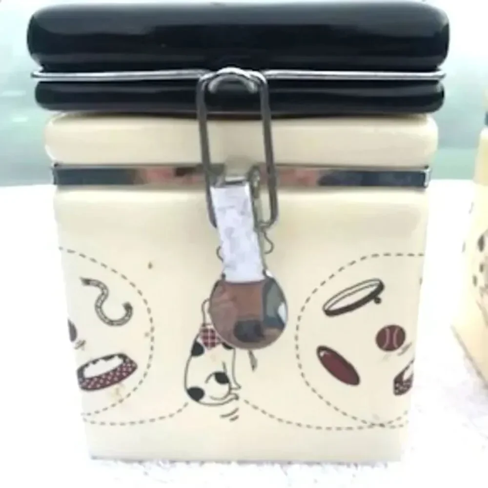 Dog or Cat Biscuits or Treats Ceramic Canister Jars with Lids . (2) Pc Bundle